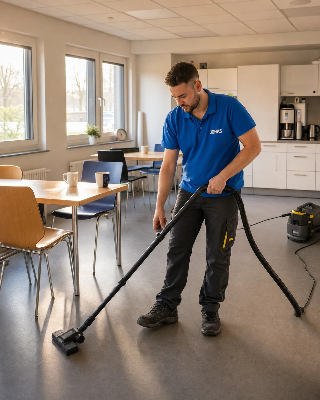 Rastede 4 Jonas Mitarbeiter reinigt einen betrieblich genutzten Pausenraum