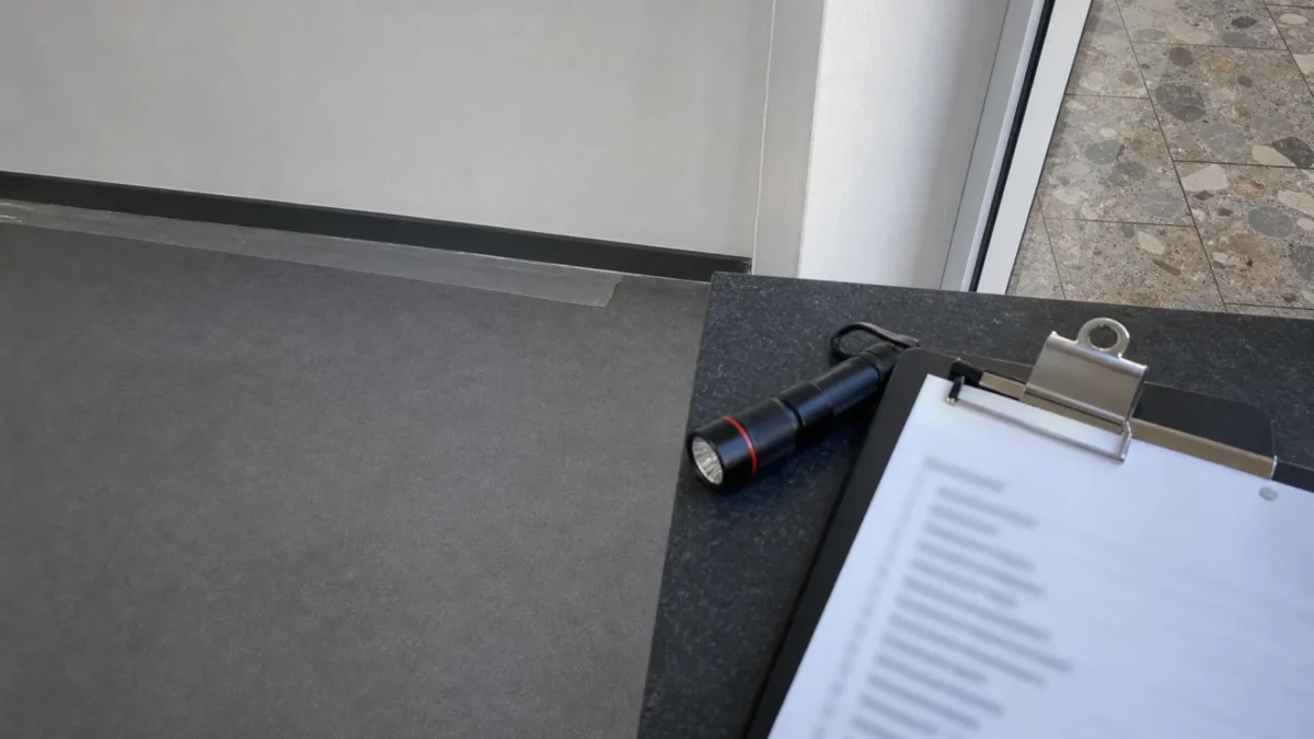 Baureinigung fertig? Reststaub, Schutzfolie und Baumangel sauber trennen 4 Gemeinsame Prüfung einer gereinigten Fläche bei der Bauabnahme