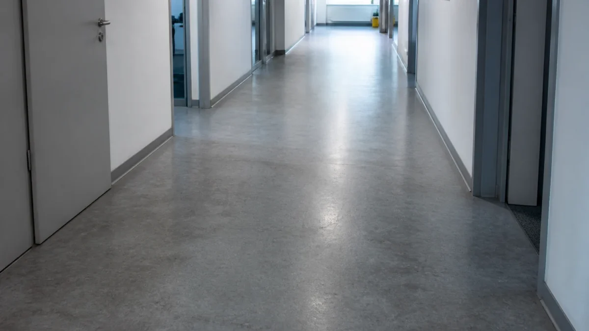 Gewerblicher Flurboden mit natürlichen Gebrauchsspuren vor der Planung einer Grundreinigung