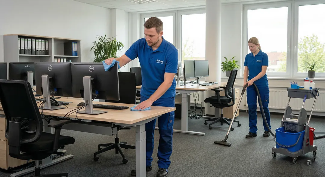Jonas Mitarbeiter bei der Qualitätskontrolle in einem Büro