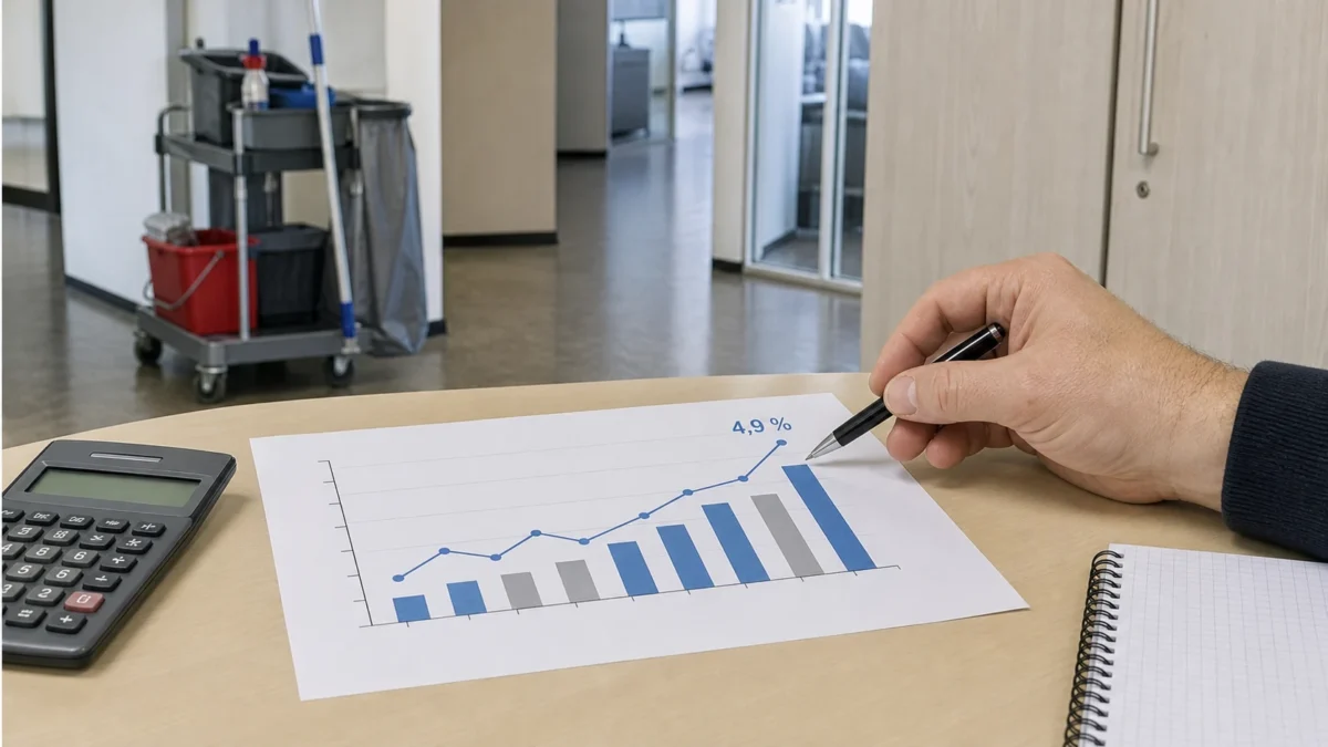 Reinigungsleistungen 2025: Destatis misst 4,9 Prozent Preisplus 8 Auswertung einer Preisgrafik für Reinigungsleistungen neben einem Reinigungswagen