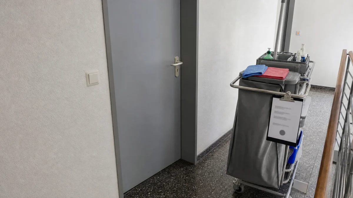 Tür zu, Reinigung fällt aus: So melden Sie Zutrittsprobleme ohne Theater 12 Verschlossene Bürotür als dokumentiertes Zutrittshindernis für die Reinigung