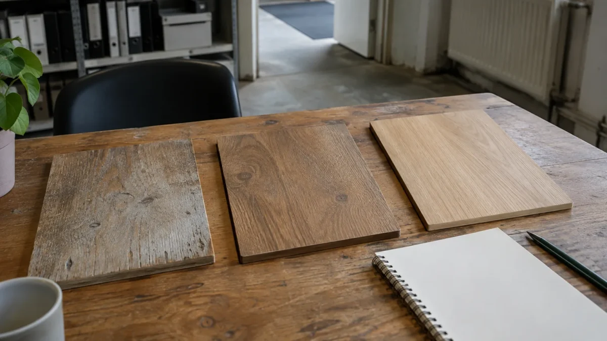 Drei unterschiedlich aussehende Bodenmuster auf einem Tisch